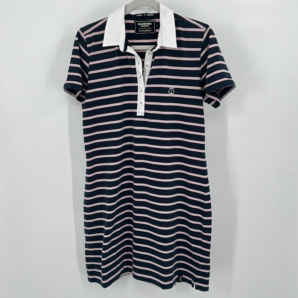 Holbrook Sweden Navy & Pink Striped Nautical Cotton Dress Size Large